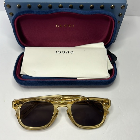 💯 - New Authentic GUCCI GG0182S 006 Transparent Brown/Grey sunglasses - Picture 13 of 15